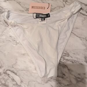 Missguided White Bubble Knot High Leg Boomerang Bikini Bottoms